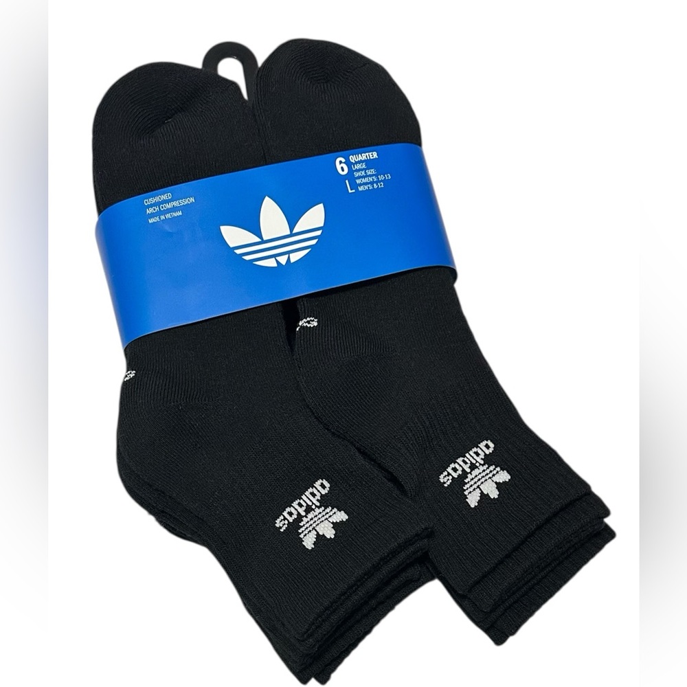 Adidas Men's 6-Pairs Cushioned Quarter Crew Socks Black Arch Compression